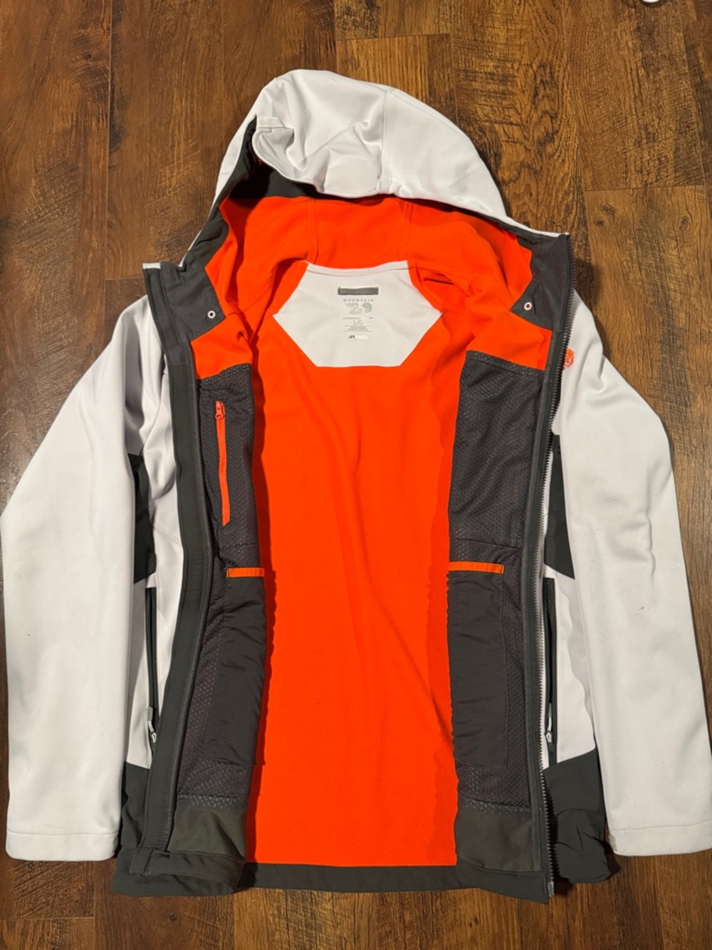 Mountain Hardwear Men's White & Charcoal Softshell Jacket with Orange Accents - Picture 3 of 4